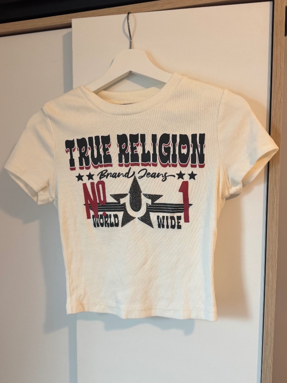 True Religion Crystal Western Notch Ribbed Crop Baby Tee